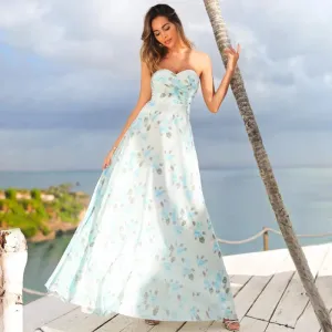 Strapless Long Floral Print Maxi Dress