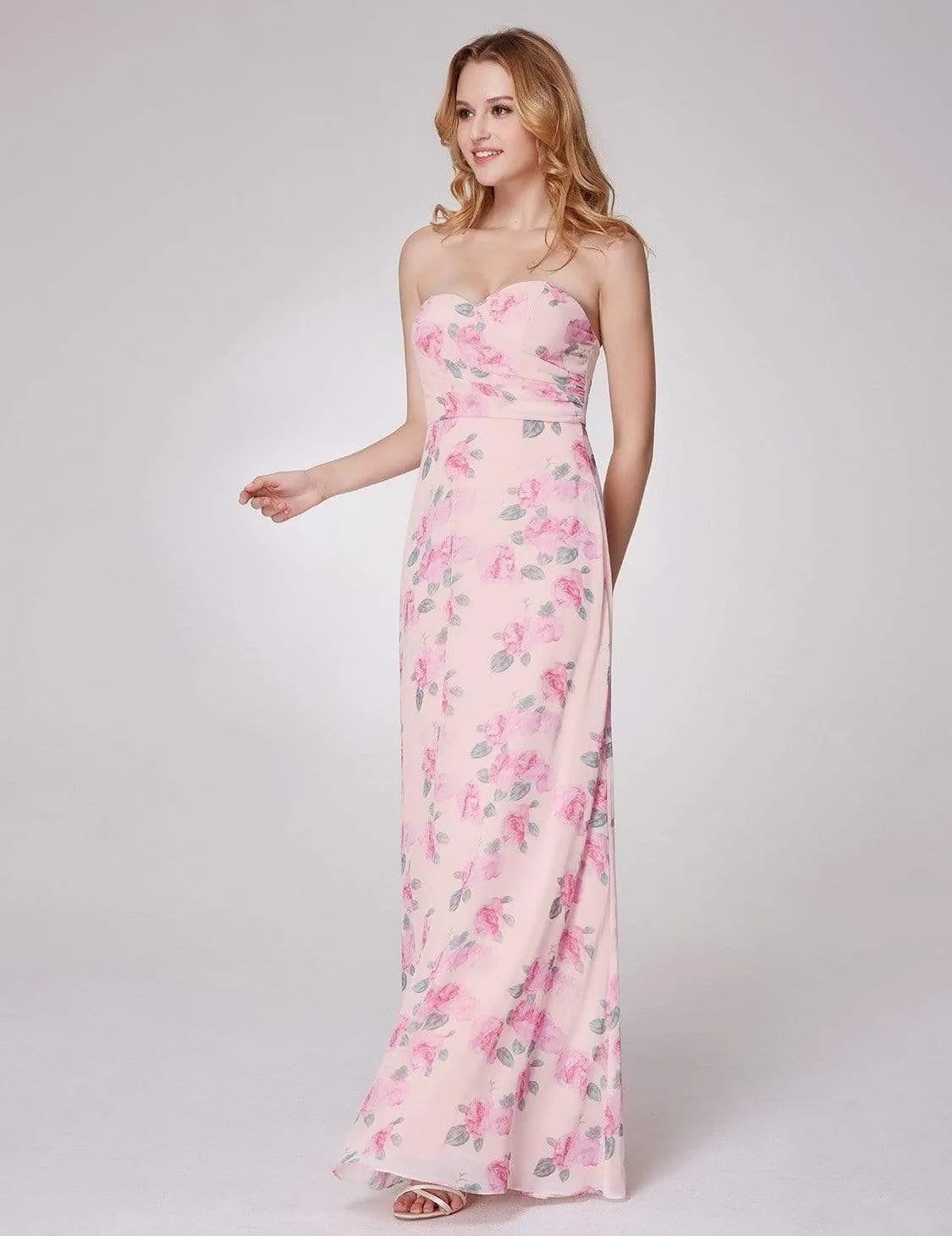 Strapless Long Floral Print Maxi Dress