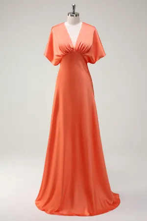 Sunset V Neck A Line Flutter Sleeve Maxi Dress