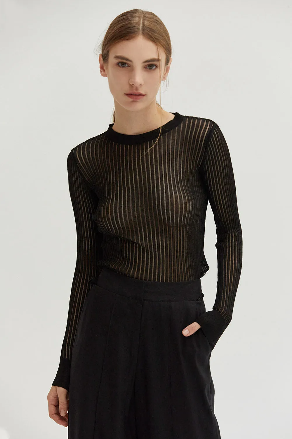 Tina Ribbed Top in Black