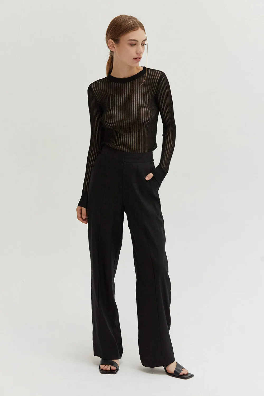 Tina Ribbed Top in Black