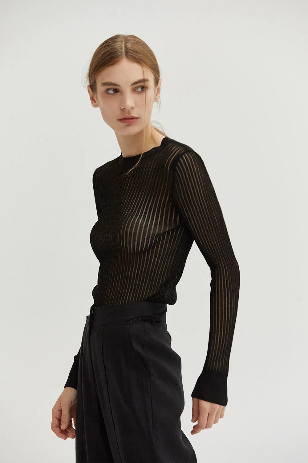 Tina Ribbed Top in Black