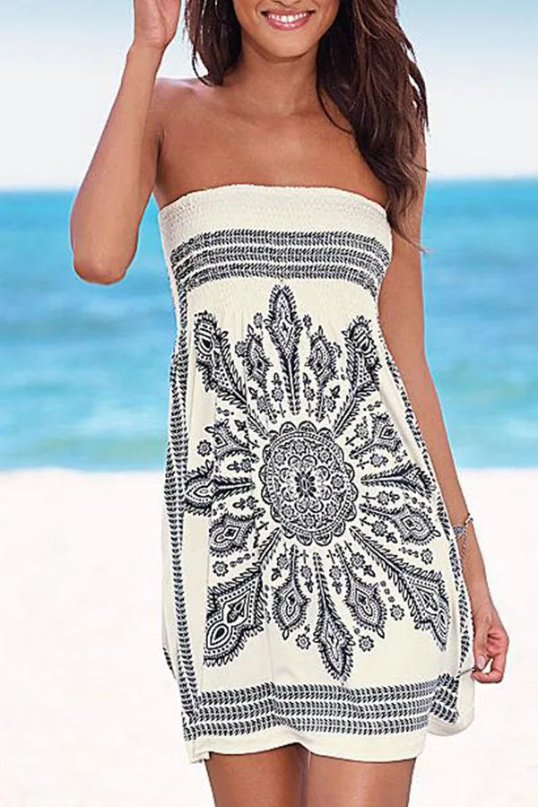 Tribal Print Bandeau Feminine Mini Dress