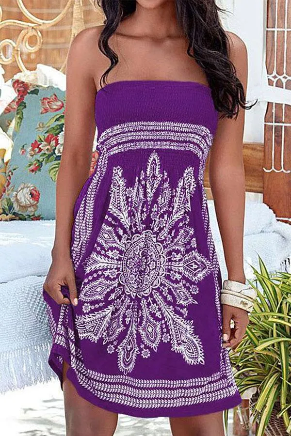 Tribal Print Bandeau Feminine Mini Dress