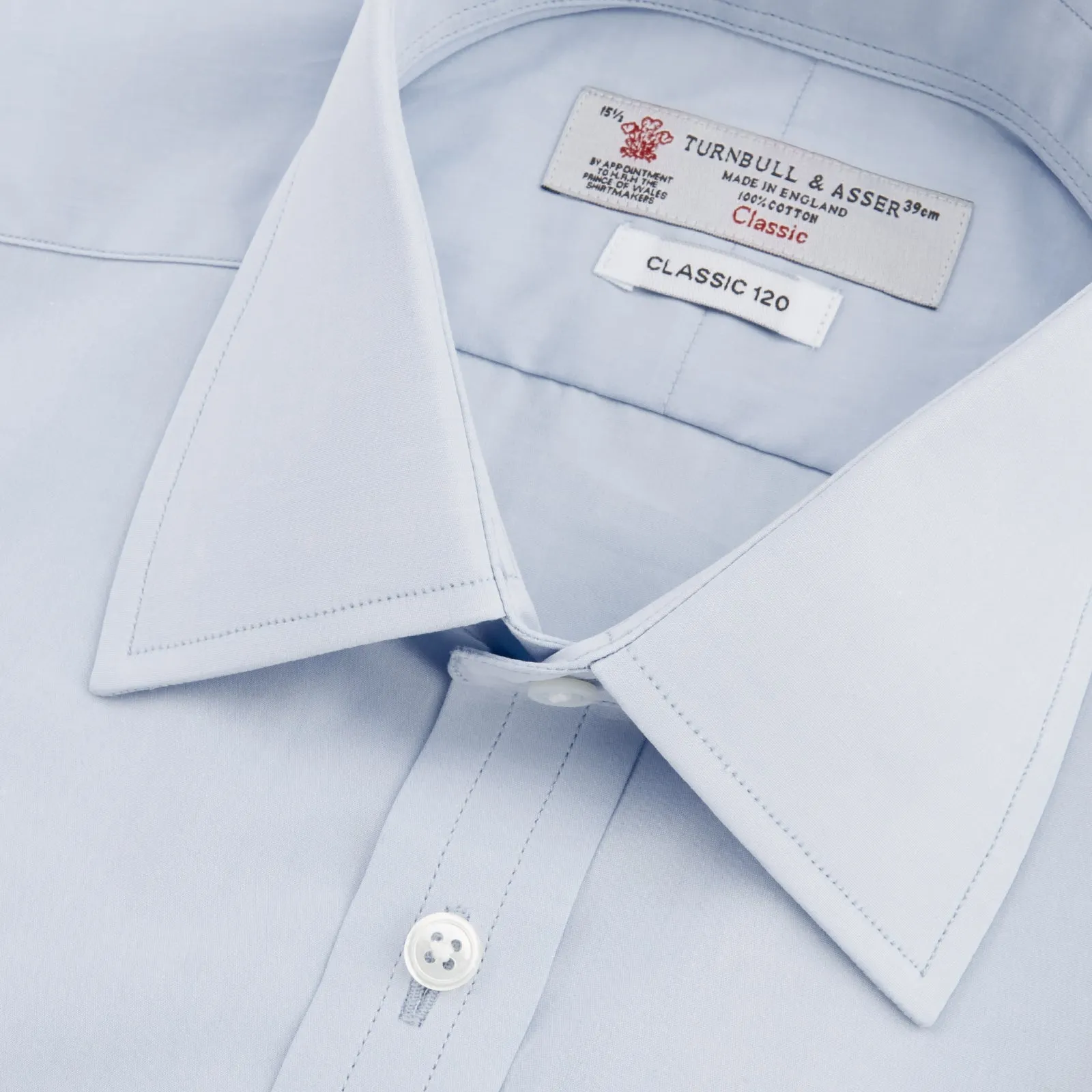 Two-Fold 120 Light Blue Shirt with T&A Collar and 3-Button Cuffs