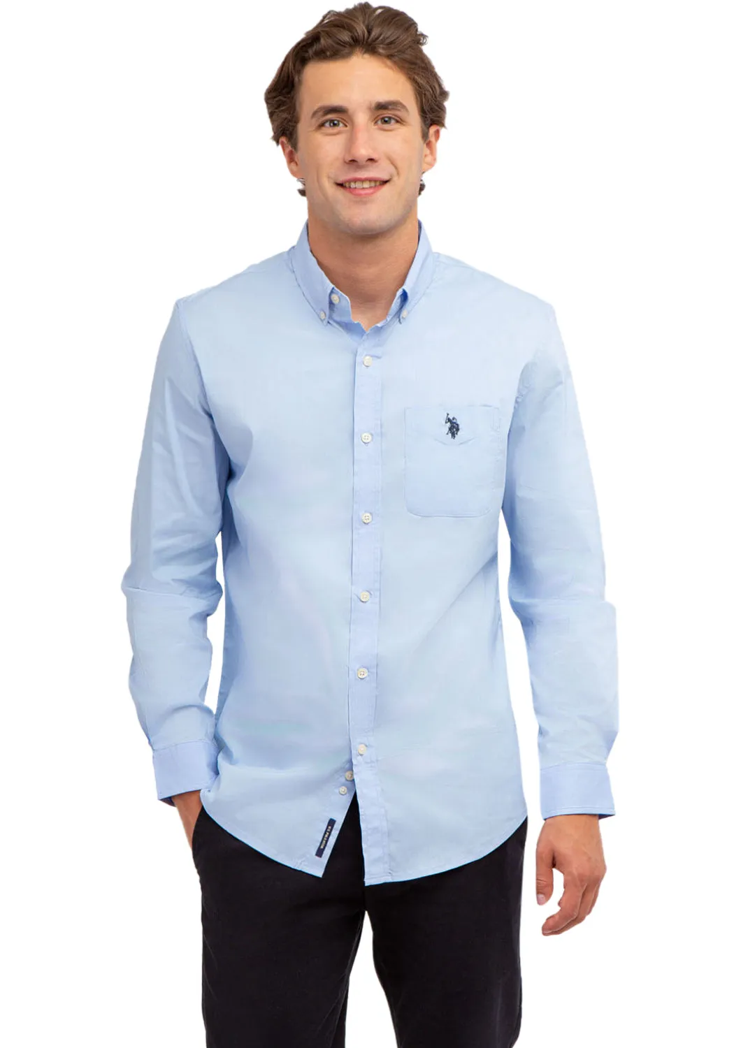 U.S. Polo Assn. Men's Solid Stretch Poplin Long Sleeve Button Down Shirt