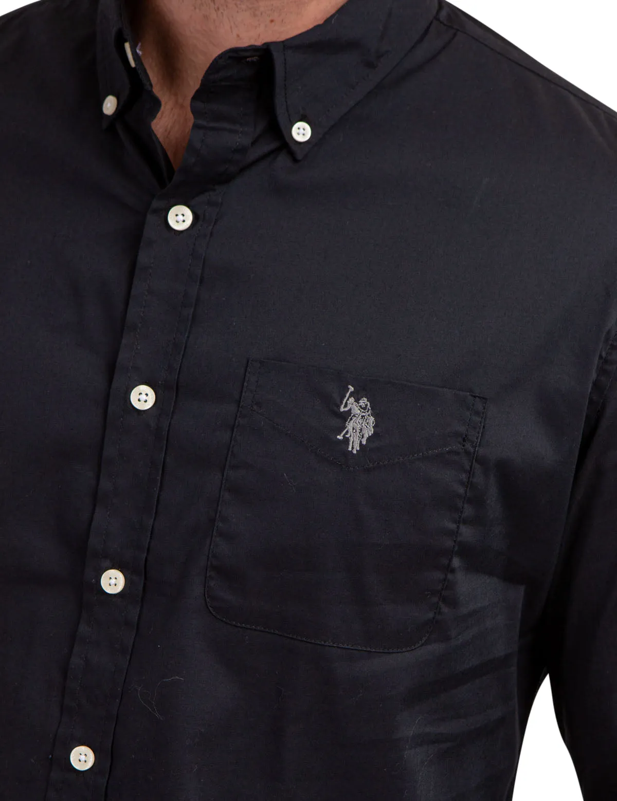 U.S. Polo Assn. Men's Solid Stretch Poplin Long Sleeve Button Down Shirt