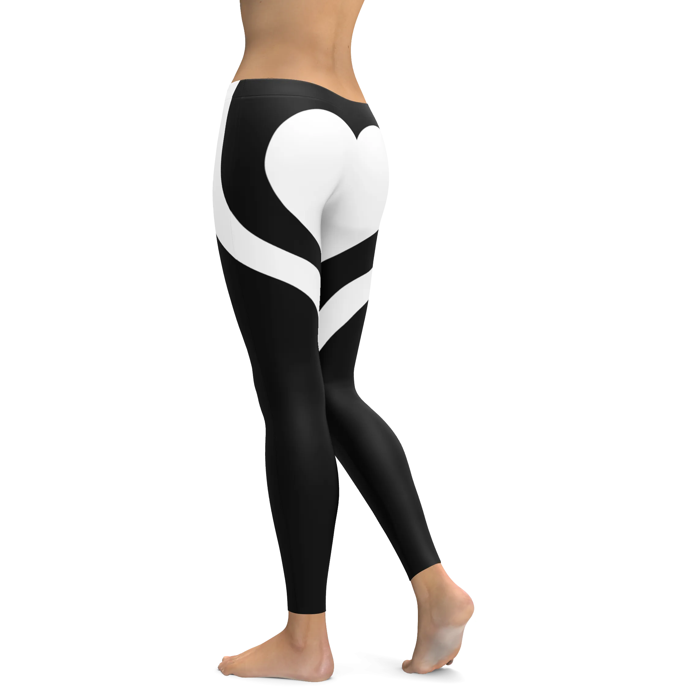 White Heart Shaped Black Leggings